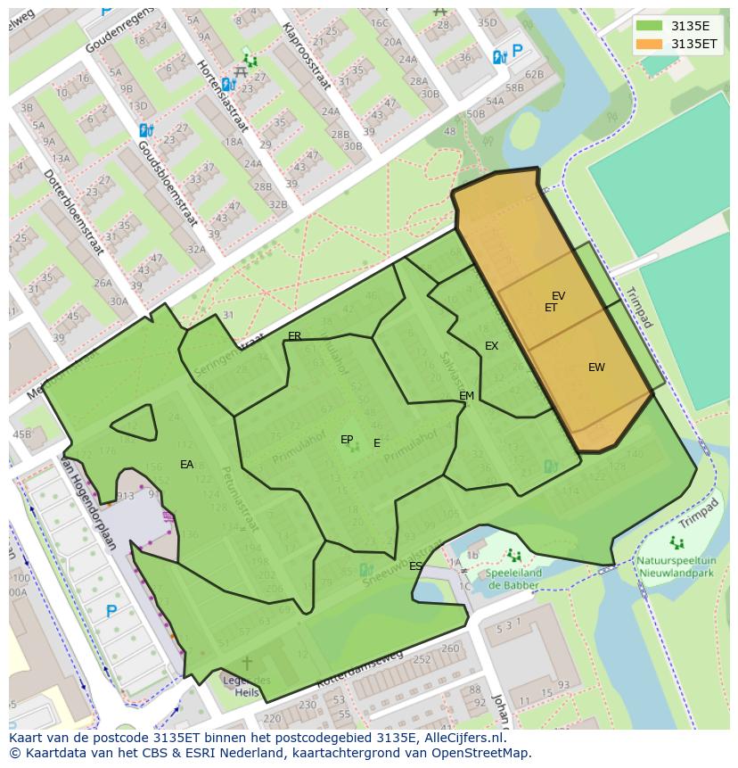 Afbeelding van het postcodegebied 3135 ET op de kaart.