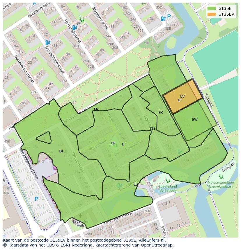 Afbeelding van het postcodegebied 3135 EV op de kaart.