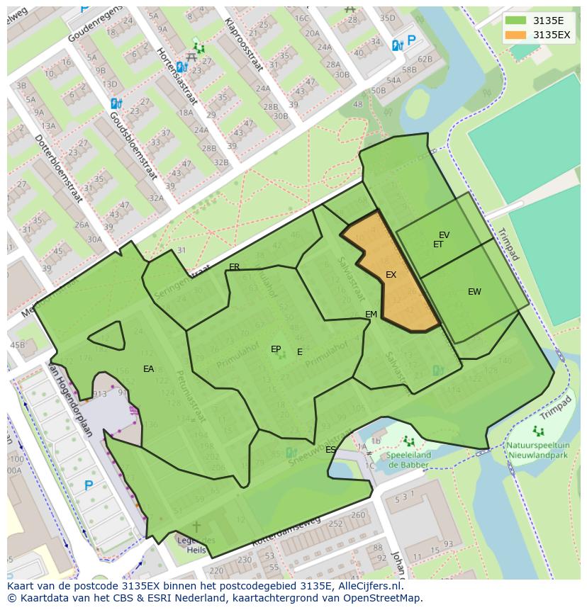 Afbeelding van het postcodegebied 3135 EX op de kaart.