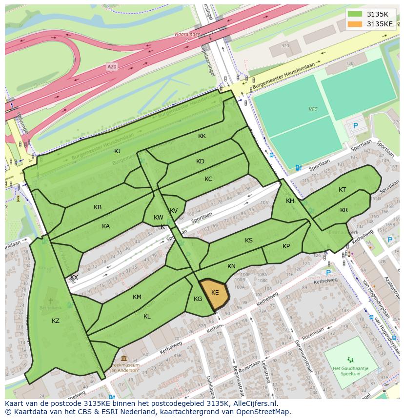 Afbeelding van het postcodegebied 3135 KE op de kaart.
