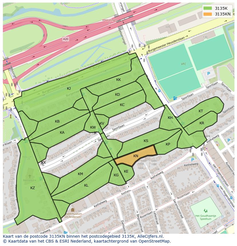 Afbeelding van het postcodegebied 3135 KN op de kaart.