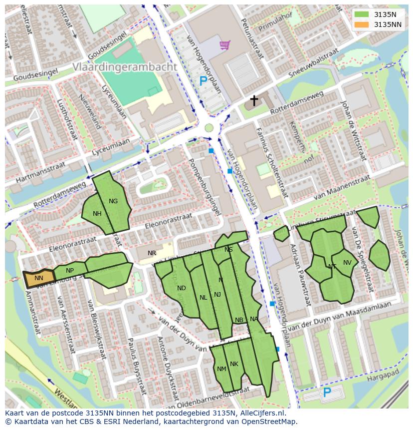 Afbeelding van het postcodegebied 3135 NN op de kaart.