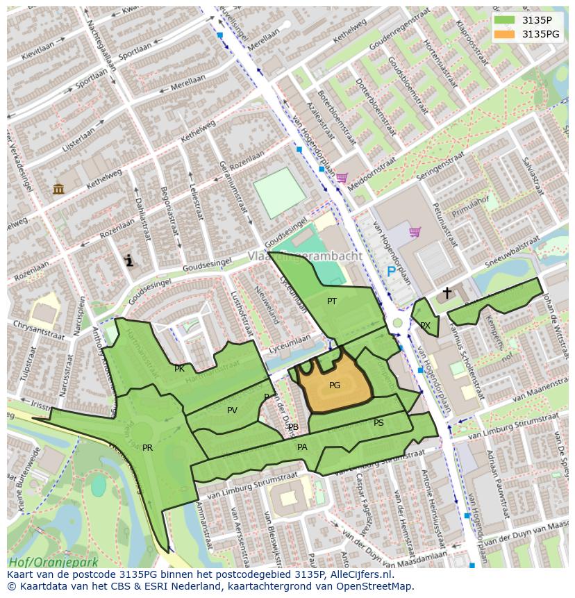 Afbeelding van het postcodegebied 3135 PG op de kaart.