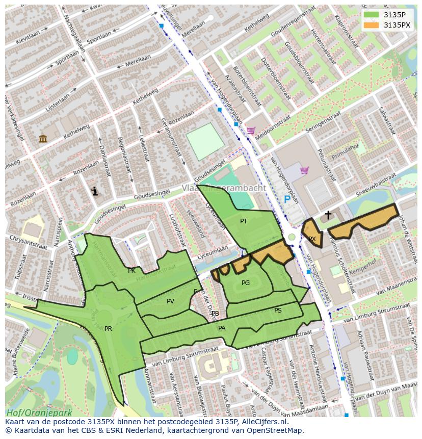 Afbeelding van het postcodegebied 3135 PX op de kaart.