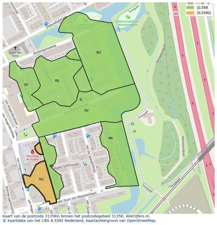 Afbeelding van het postcodegebied 3135 RG op de kaart.