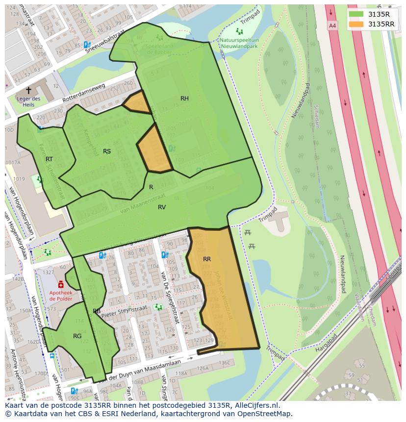 Afbeelding van het postcodegebied 3135 RR op de kaart.