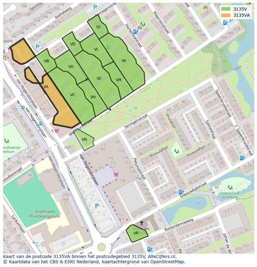 Afbeelding van het postcodegebied 3135 VA op de kaart.