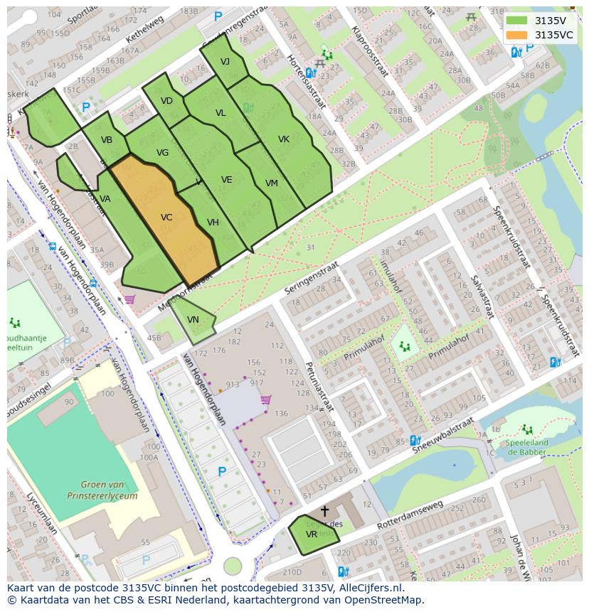 Afbeelding van het postcodegebied 3135 VC op de kaart.