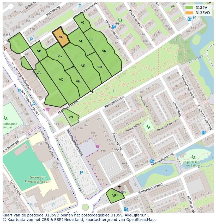 Afbeelding van het postcodegebied 3135 VD op de kaart.