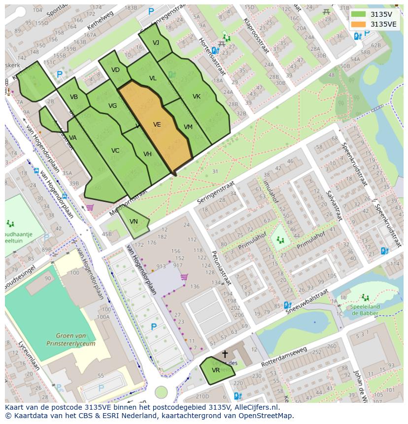 Afbeelding van het postcodegebied 3135 VE op de kaart.