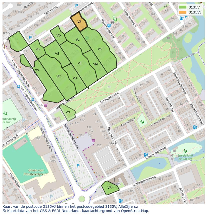 Afbeelding van het postcodegebied 3135 VJ op de kaart.