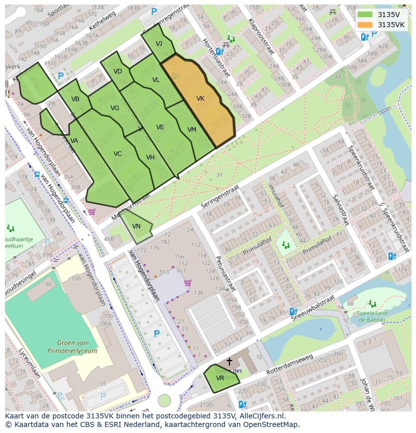 Afbeelding van het postcodegebied 3135 VK op de kaart.