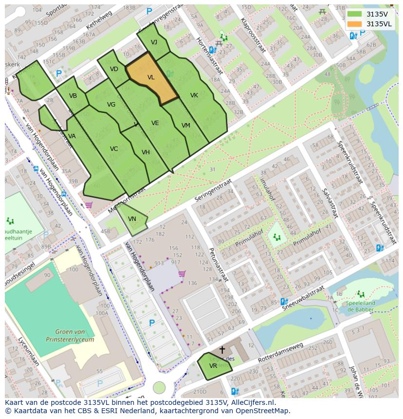 Afbeelding van het postcodegebied 3135 VL op de kaart.