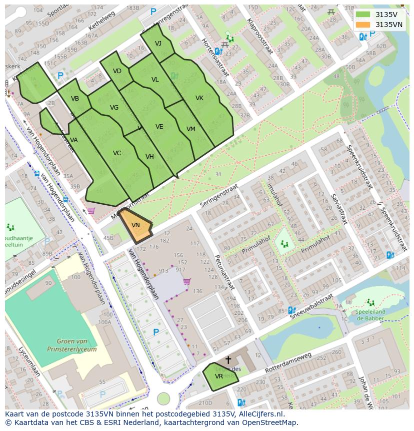 Afbeelding van het postcodegebied 3135 VN op de kaart.