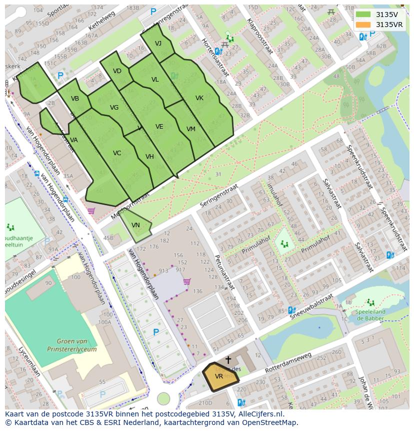 Afbeelding van het postcodegebied 3135 VR op de kaart.