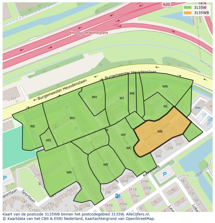 Afbeelding van het postcodegebied 3135 WB op de kaart.