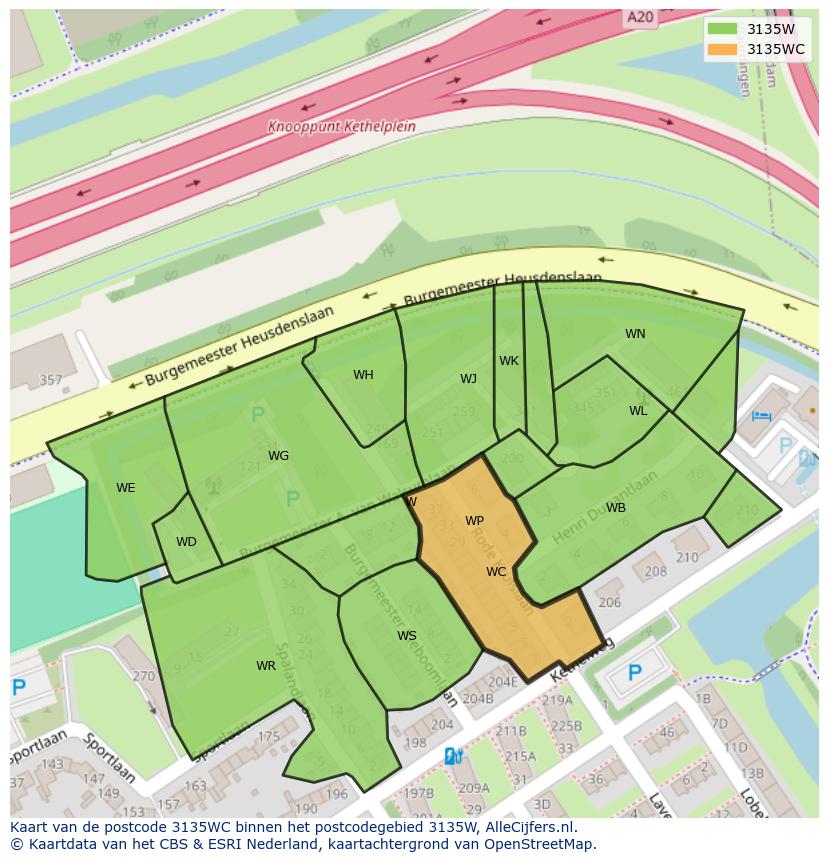 Afbeelding van het postcodegebied 3135 WC op de kaart.