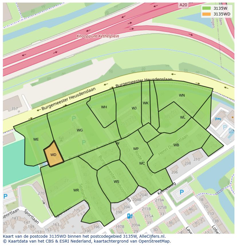Afbeelding van het postcodegebied 3135 WD op de kaart.