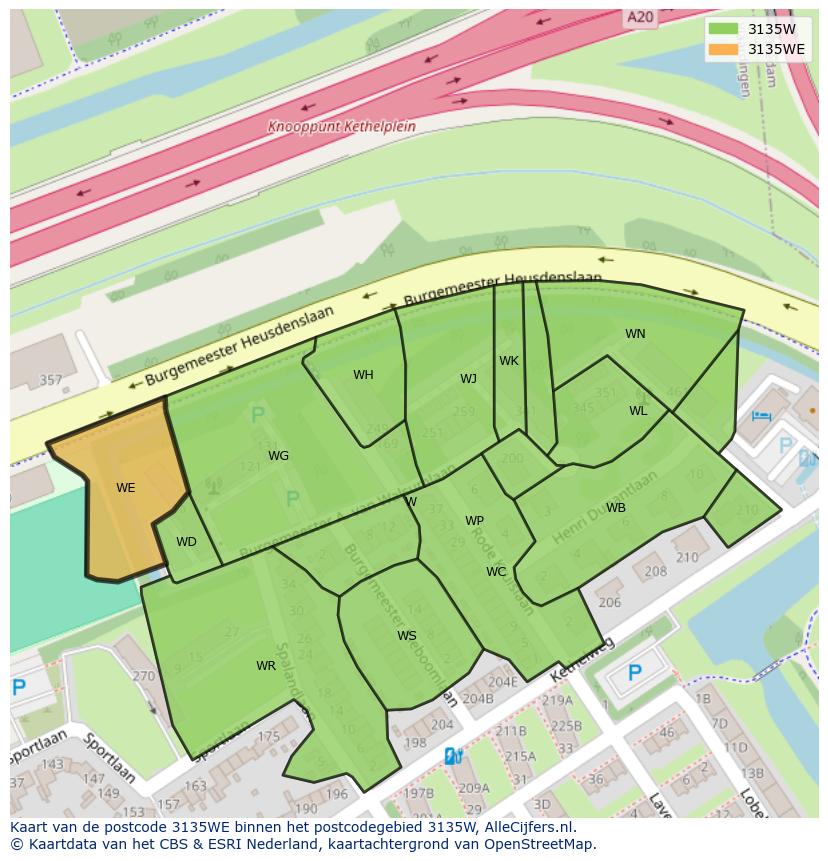 Afbeelding van het postcodegebied 3135 WE op de kaart.