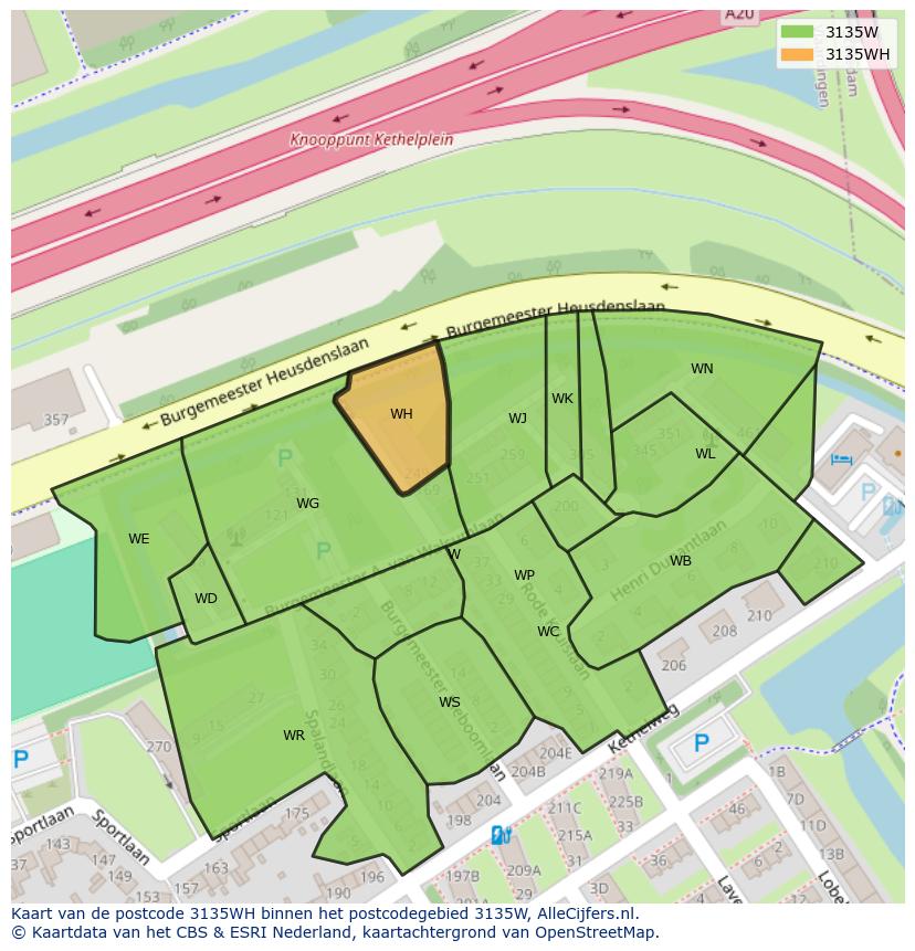 Afbeelding van het postcodegebied 3135 WH op de kaart.
