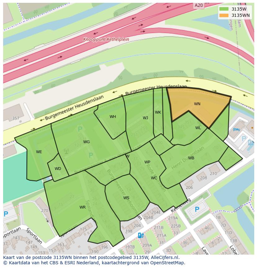 Afbeelding van het postcodegebied 3135 WN op de kaart.