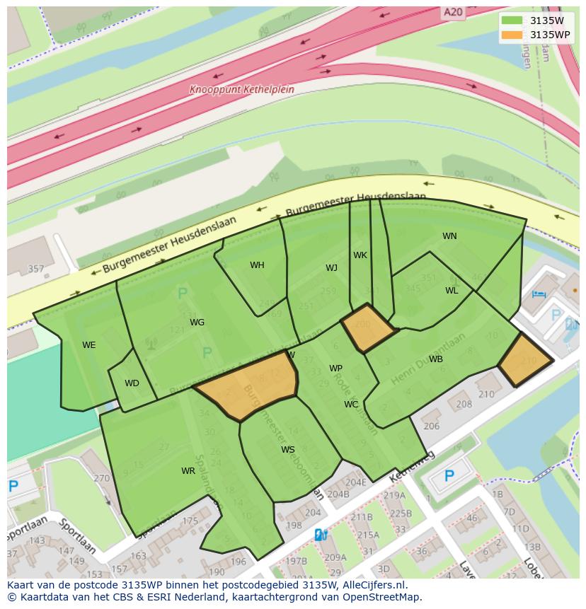 Afbeelding van het postcodegebied 3135 WP op de kaart.
