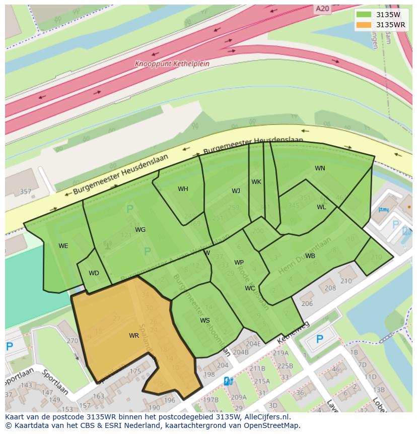 Afbeelding van het postcodegebied 3135 WR op de kaart.