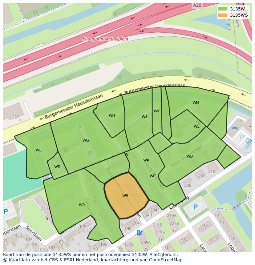Afbeelding van het postcodegebied 3135 WS op de kaart.