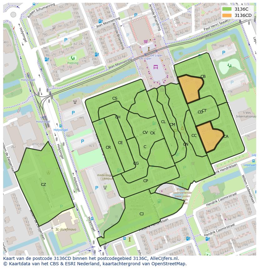 Afbeelding van het postcodegebied 3136 CD op de kaart.