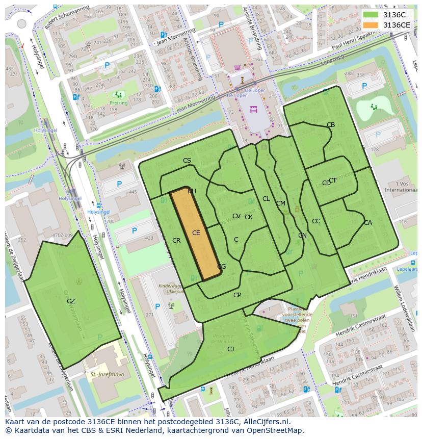 Afbeelding van het postcodegebied 3136 CE op de kaart.