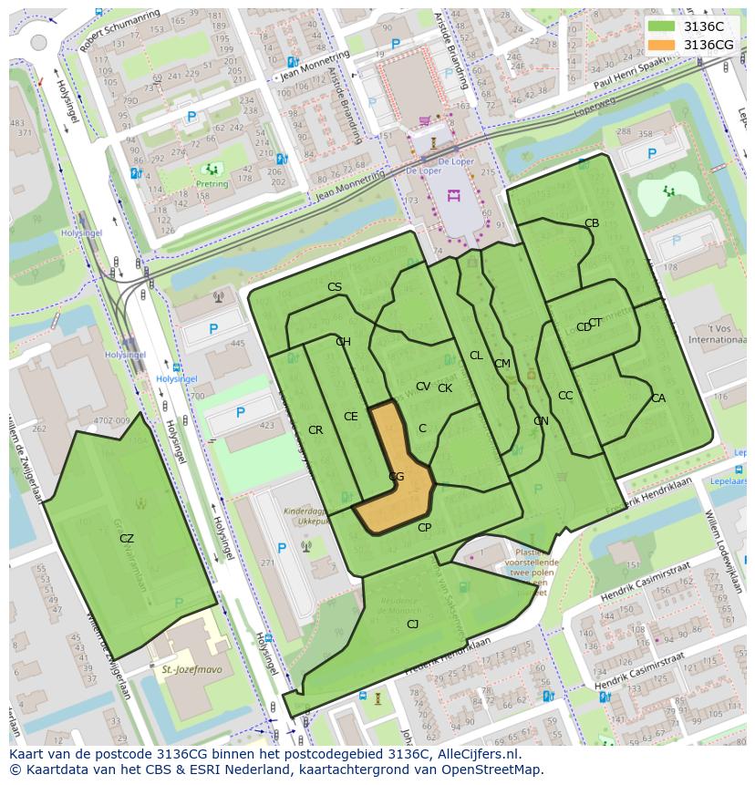 Afbeelding van het postcodegebied 3136 CG op de kaart.