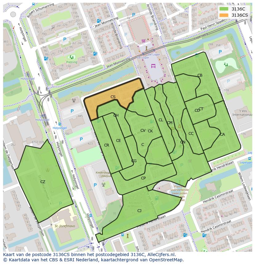 Afbeelding van het postcodegebied 3136 CS op de kaart.
