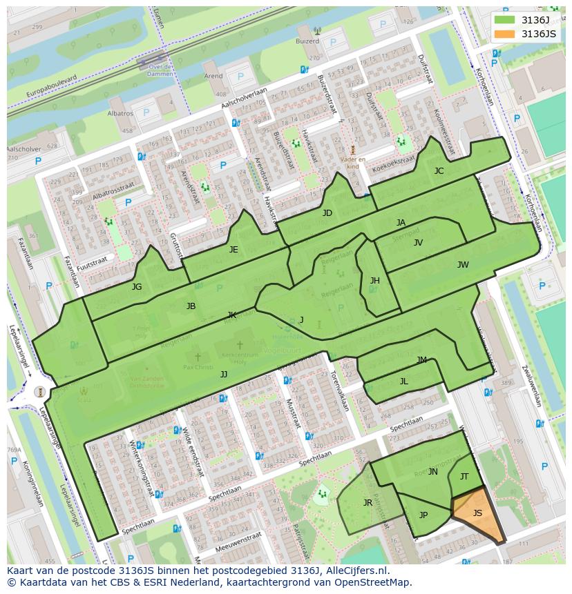 Afbeelding van het postcodegebied 3136 JS op de kaart.