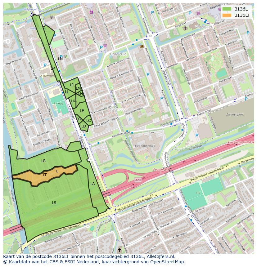Afbeelding van het postcodegebied 3136 LT op de kaart.