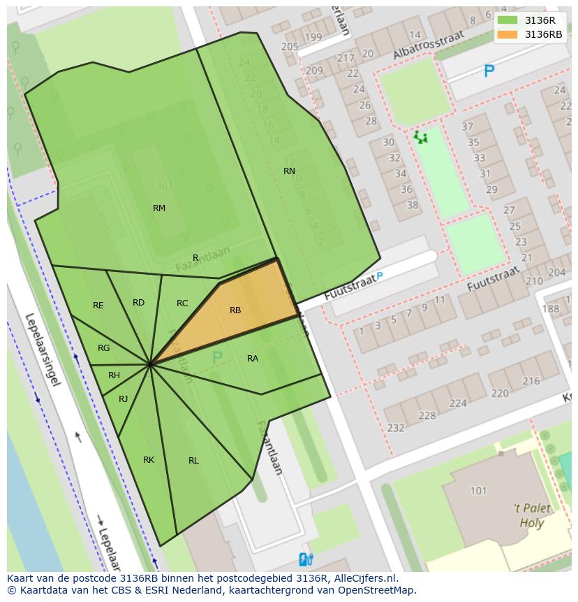 Afbeelding van het postcodegebied 3136 RB op de kaart.