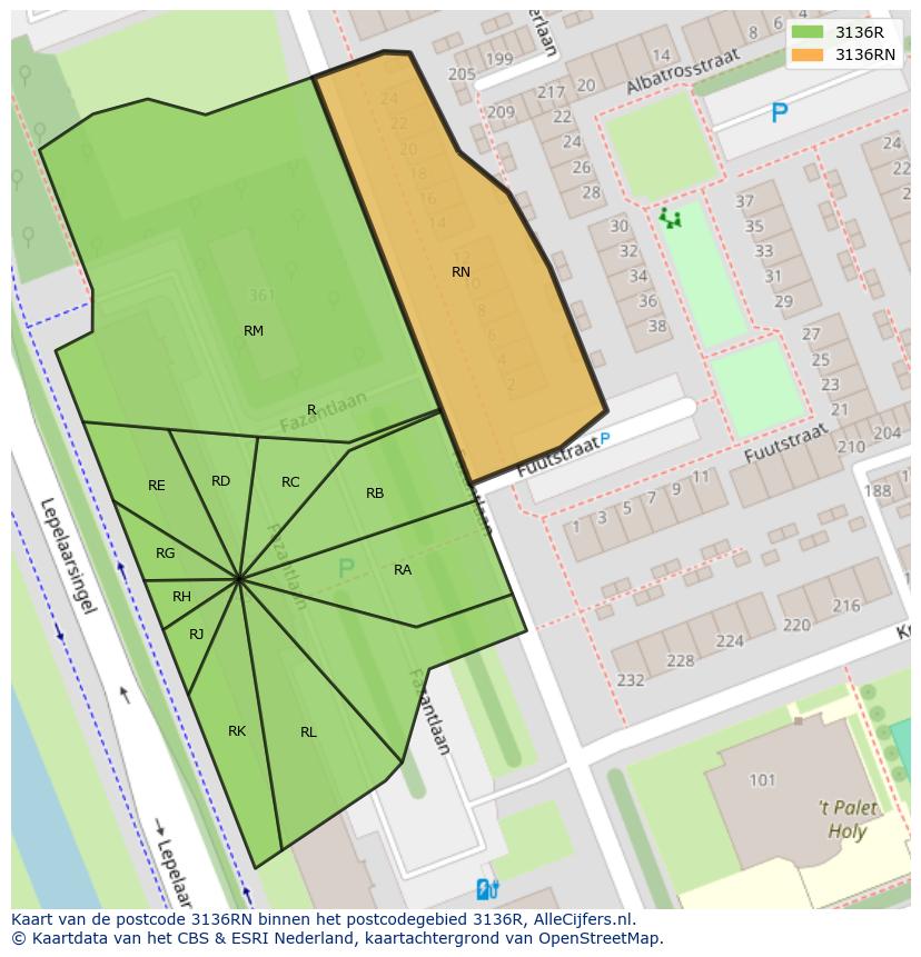 Afbeelding van het postcodegebied 3136 RN op de kaart.