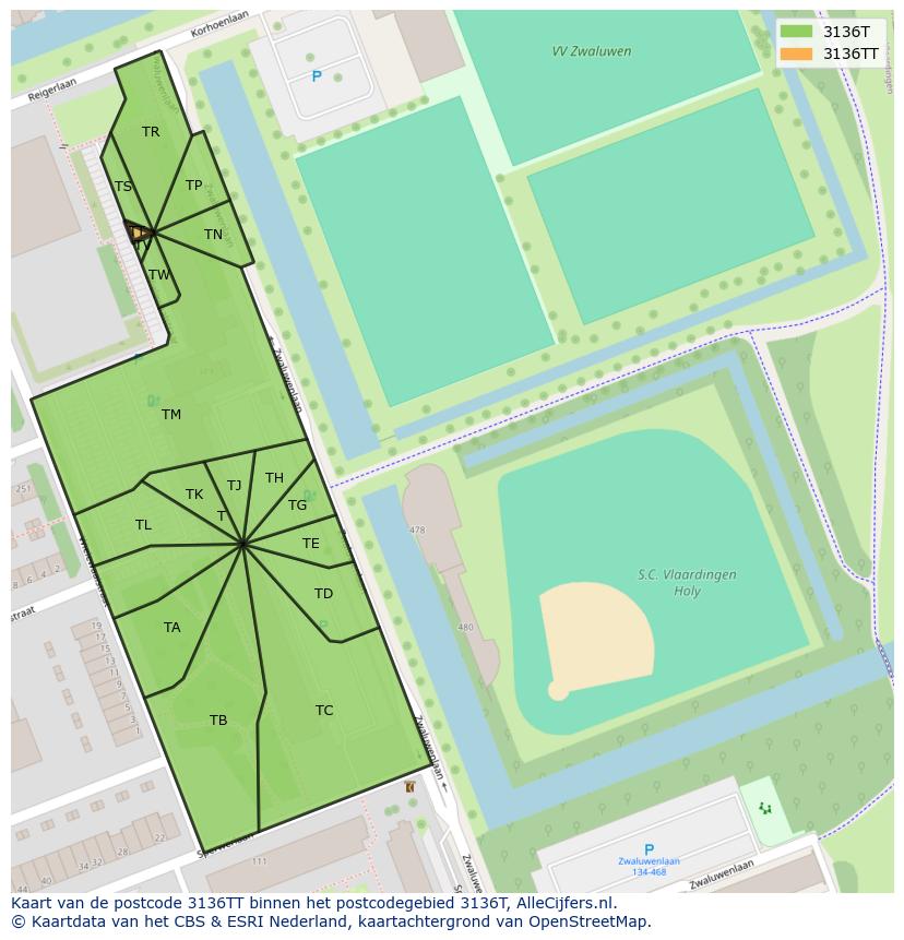 Afbeelding van het postcodegebied 3136 TT op de kaart.