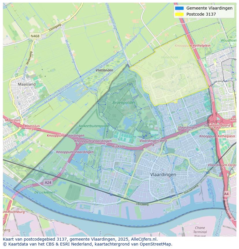 Afbeelding van het postcodegebied 3137 op de kaart.