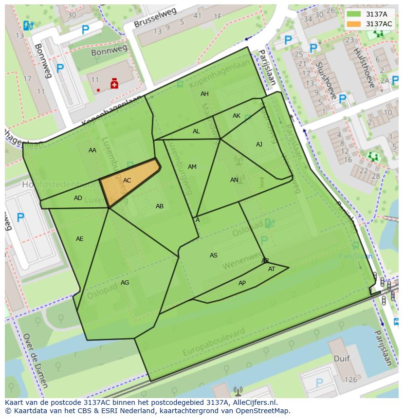 Afbeelding van het postcodegebied 3137 AC op de kaart.