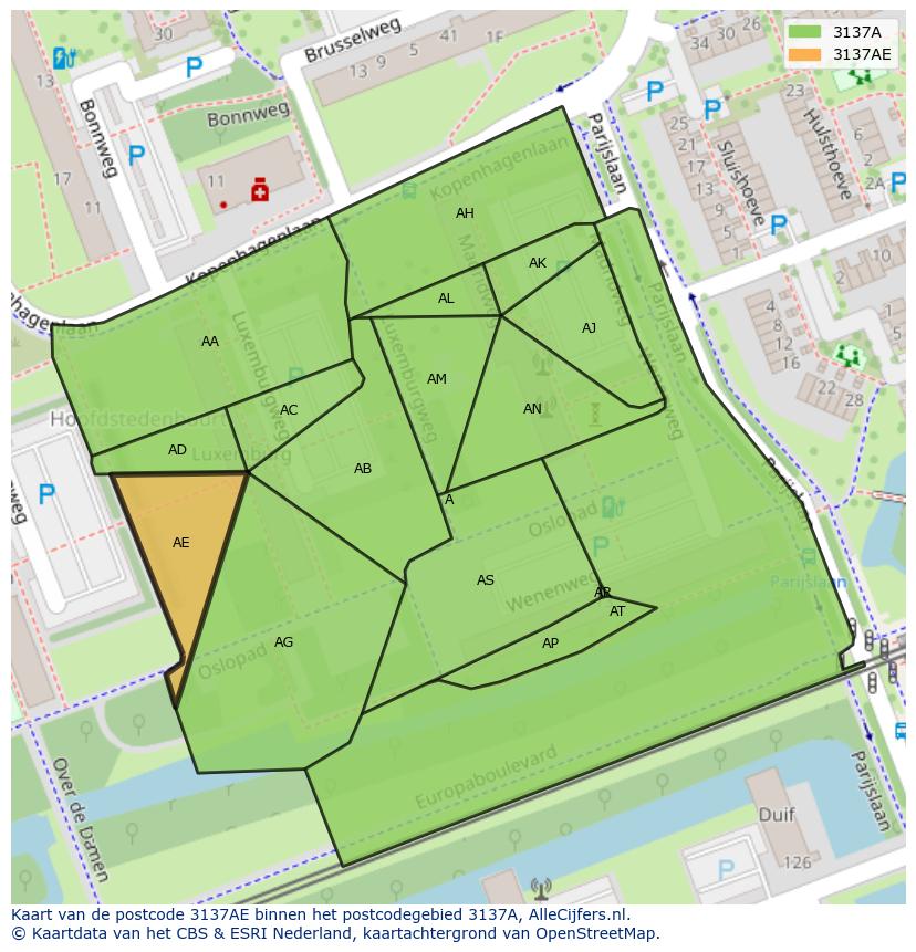 Afbeelding van het postcodegebied 3137 AE op de kaart.