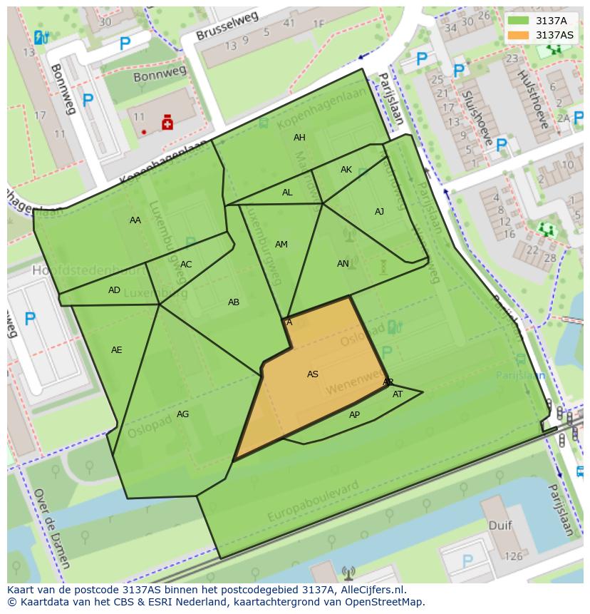 Afbeelding van het postcodegebied 3137 AS op de kaart.