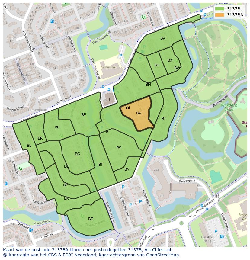 Afbeelding van het postcodegebied 3137 BA op de kaart.