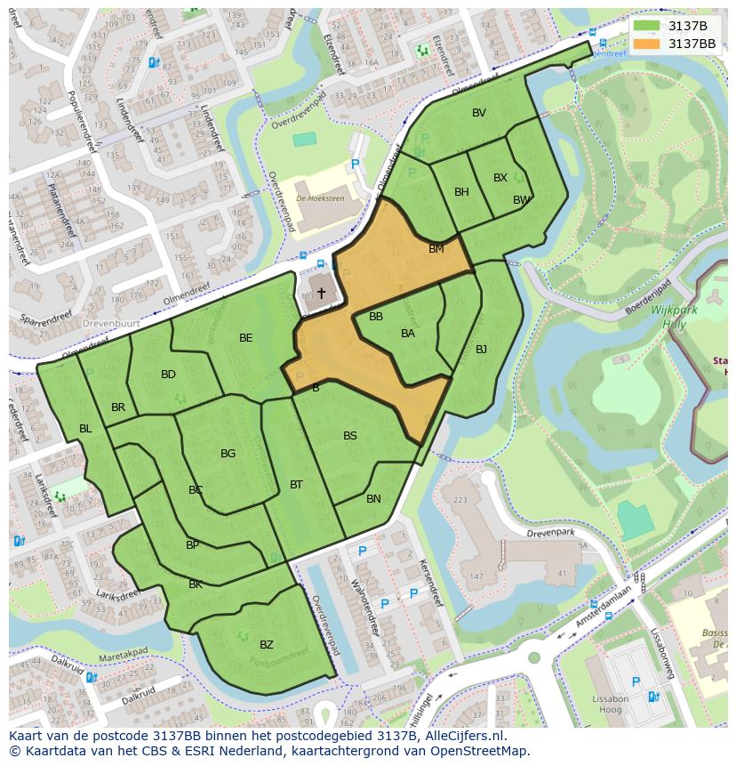 Afbeelding van het postcodegebied 3137 BB op de kaart.