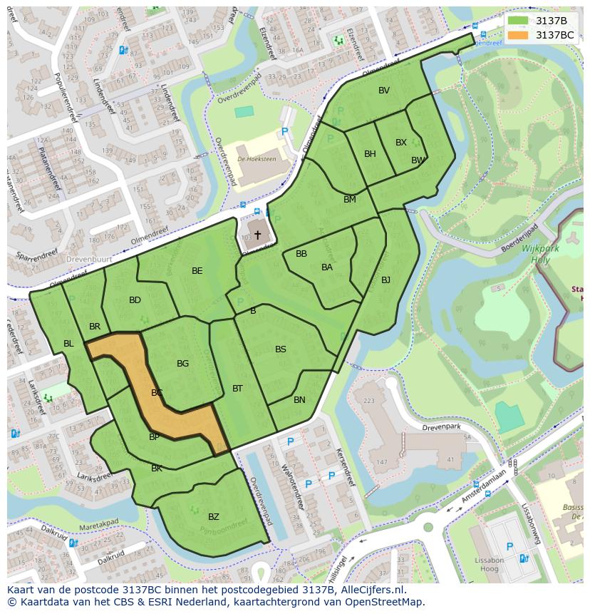 Afbeelding van het postcodegebied 3137 BC op de kaart.