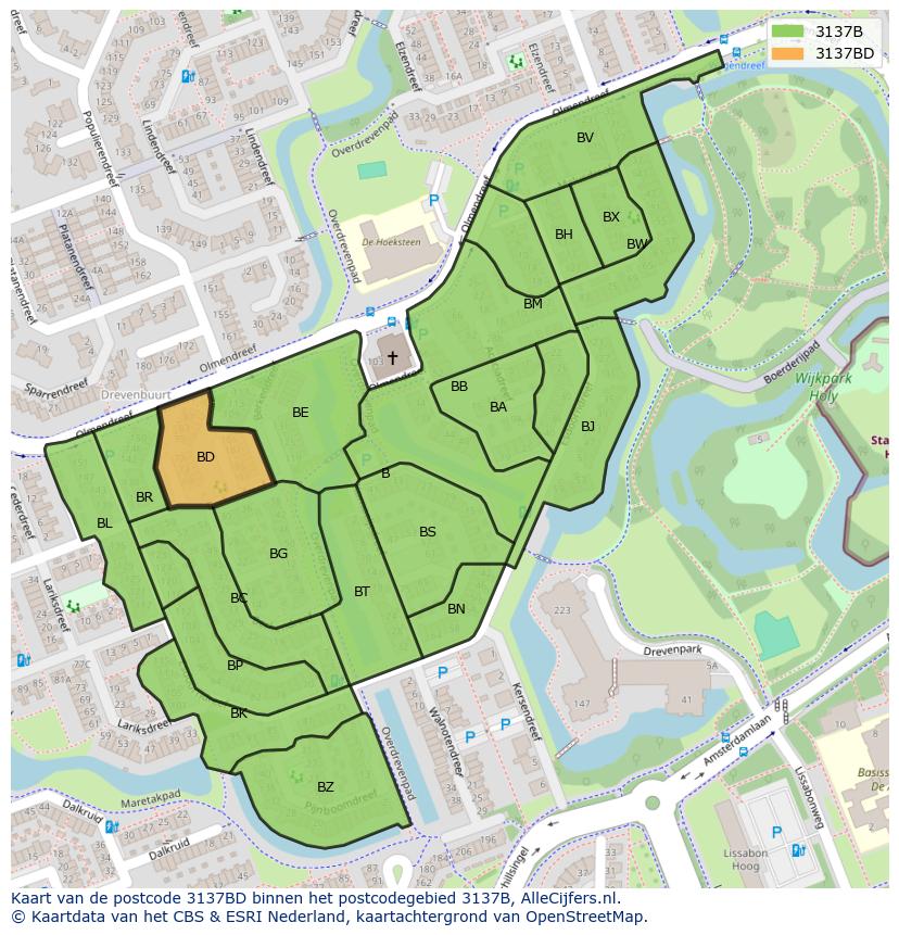 Afbeelding van het postcodegebied 3137 BD op de kaart.