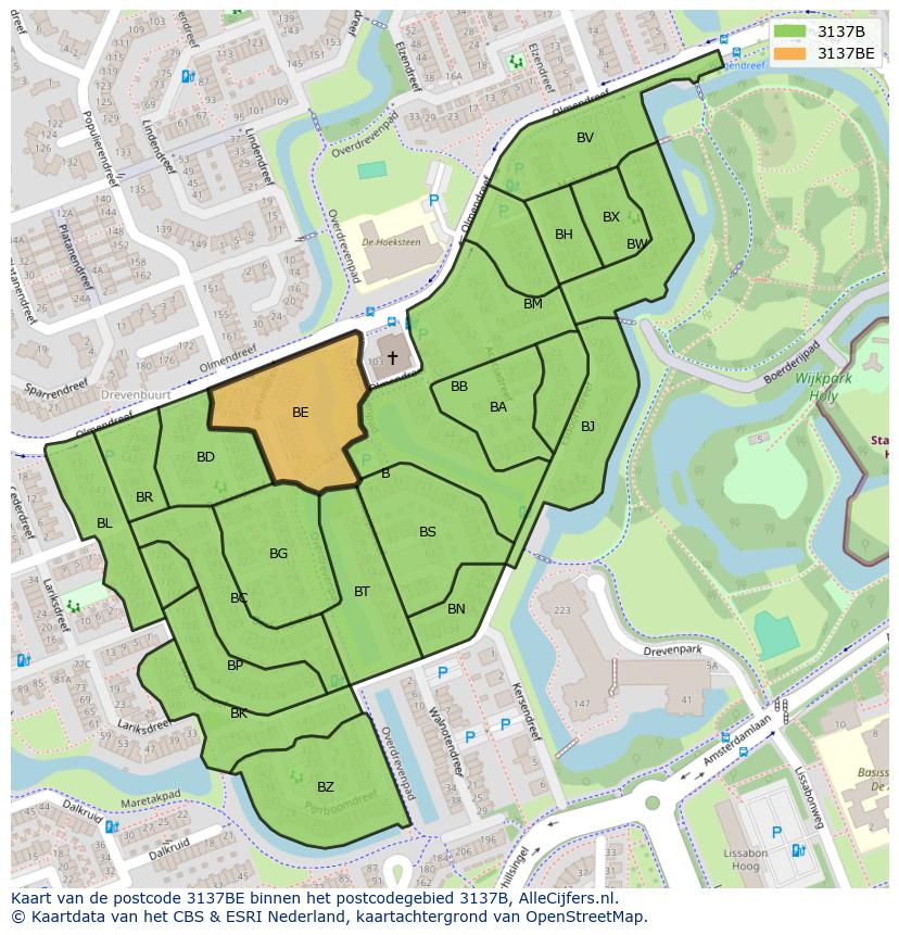 Afbeelding van het postcodegebied 3137 BE op de kaart.