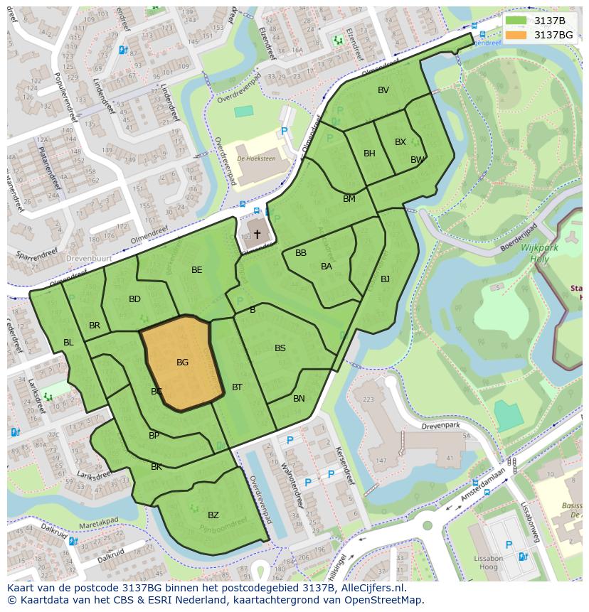 Afbeelding van het postcodegebied 3137 BG op de kaart.