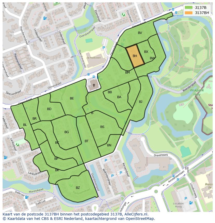 Afbeelding van het postcodegebied 3137 BH op de kaart.