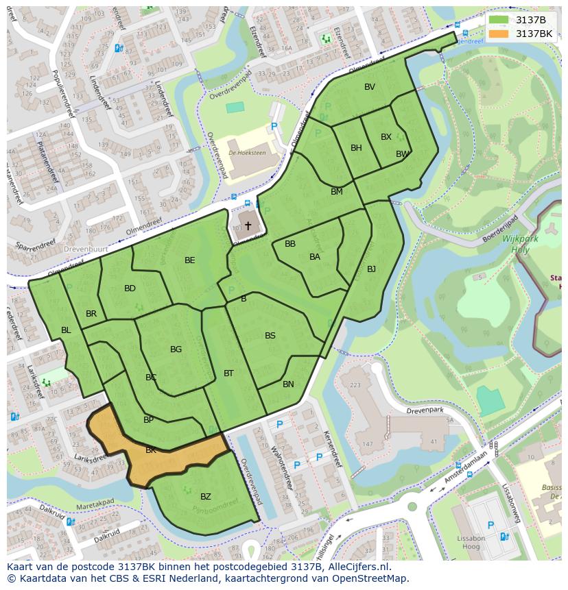 Afbeelding van het postcodegebied 3137 BK op de kaart.