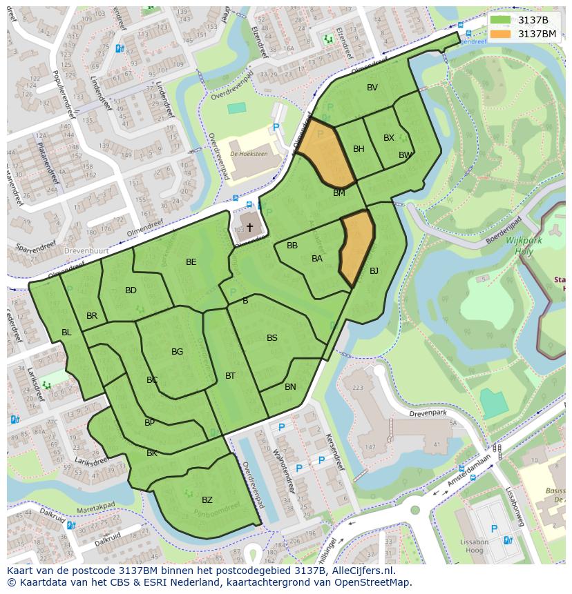 Afbeelding van het postcodegebied 3137 BM op de kaart.